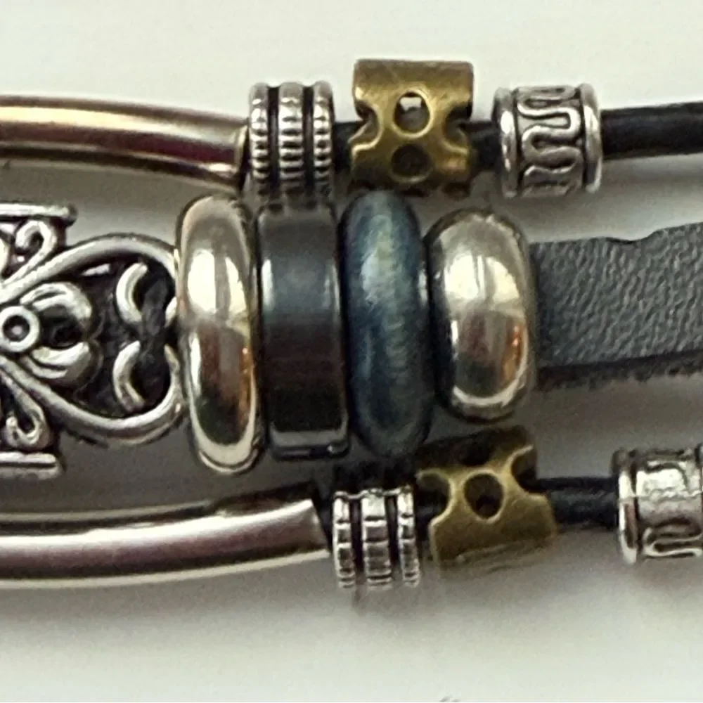 Men’s Multi-Strand Boho Beach Black PU Leather Bead Bracelet